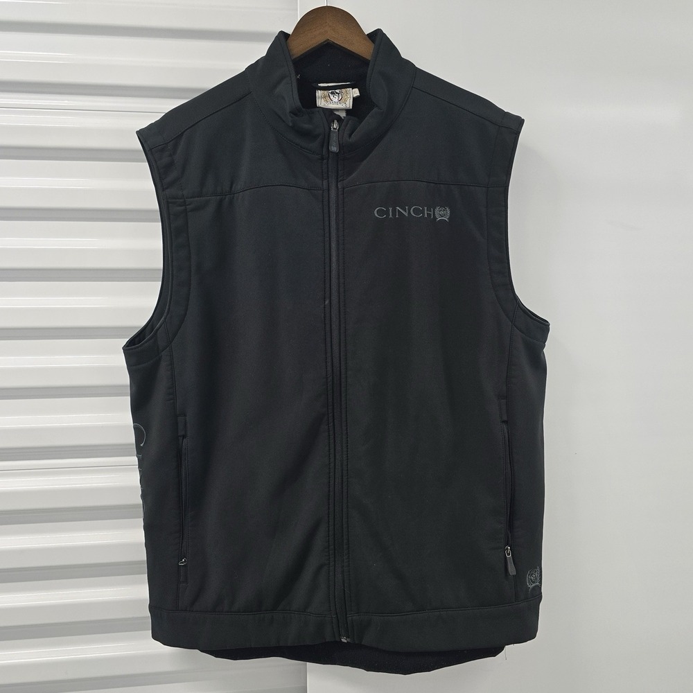 Cinch Mens Softshell Vest Black Full Zip Fleece Lined Western XL